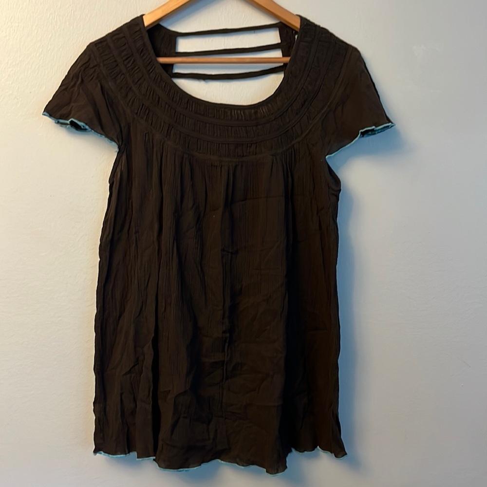 Free people brown top with blue stitching